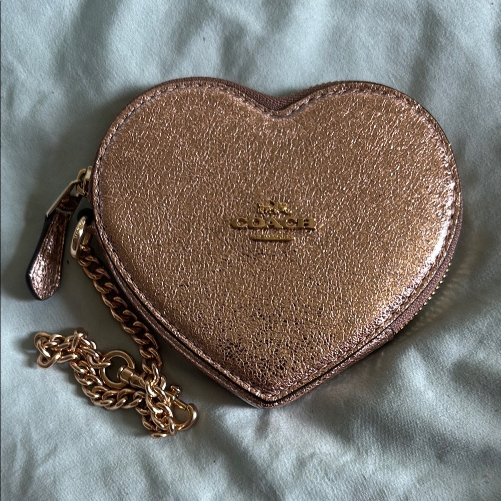 Coach Gold Heart-Shaped Wallet with Chain
